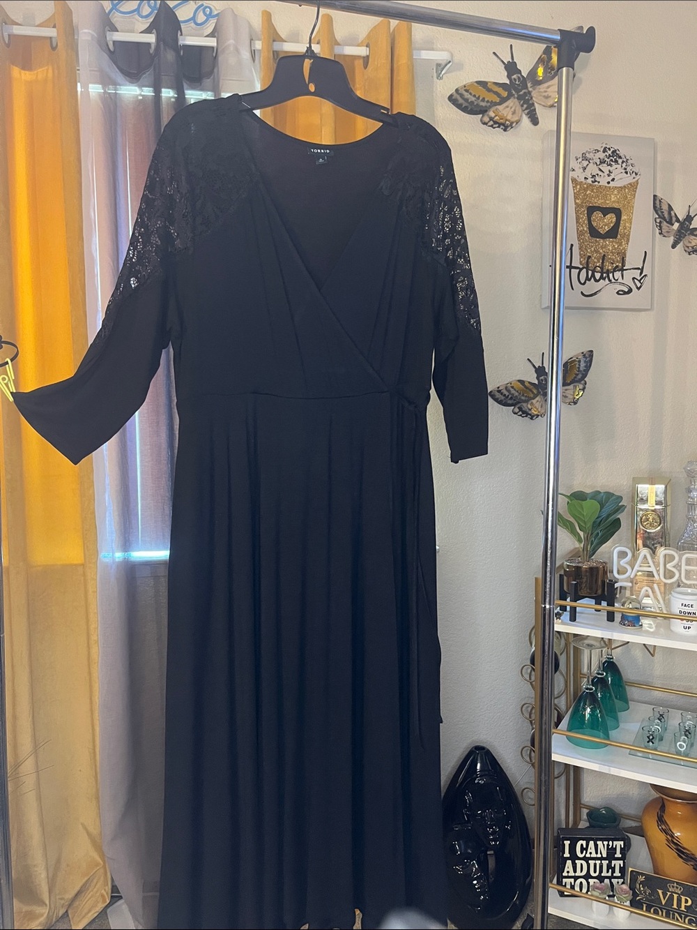 NWOT torrid Black Lace-Shoulder Wrap Maxi Dress